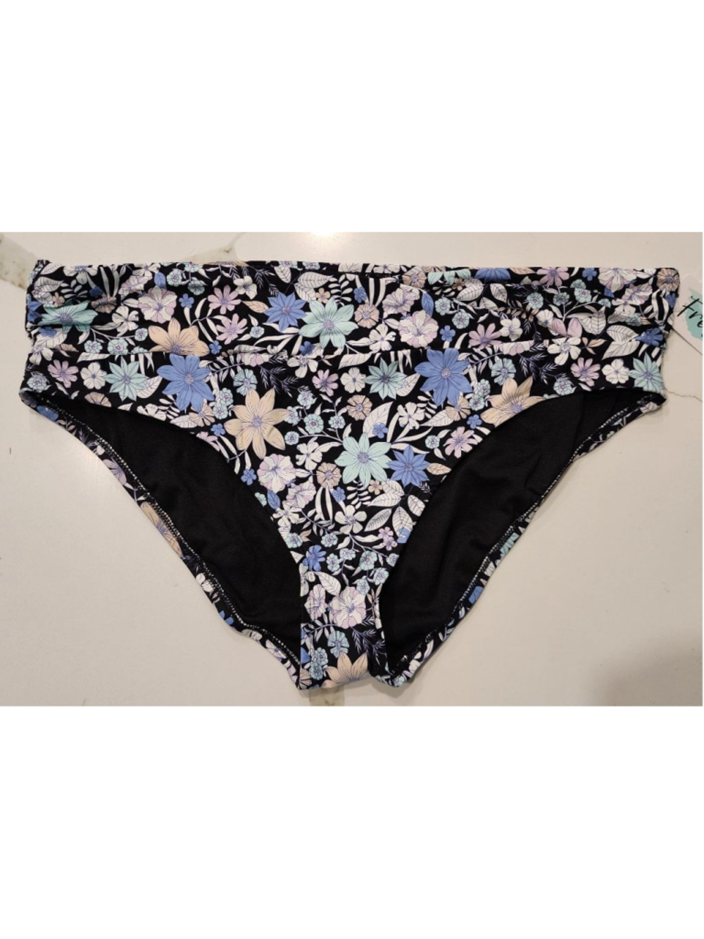 Freshwater Twist Sash Hipster Swim Bottoms Plus XXL 20 Black Floral Bikini NWT